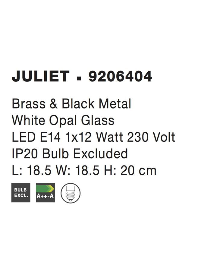 Висящо осветително тяло (пендел) JULIET 1x5W E14 Черен метал месинг бял опалово стъкло L18.5 W18.5 H20см