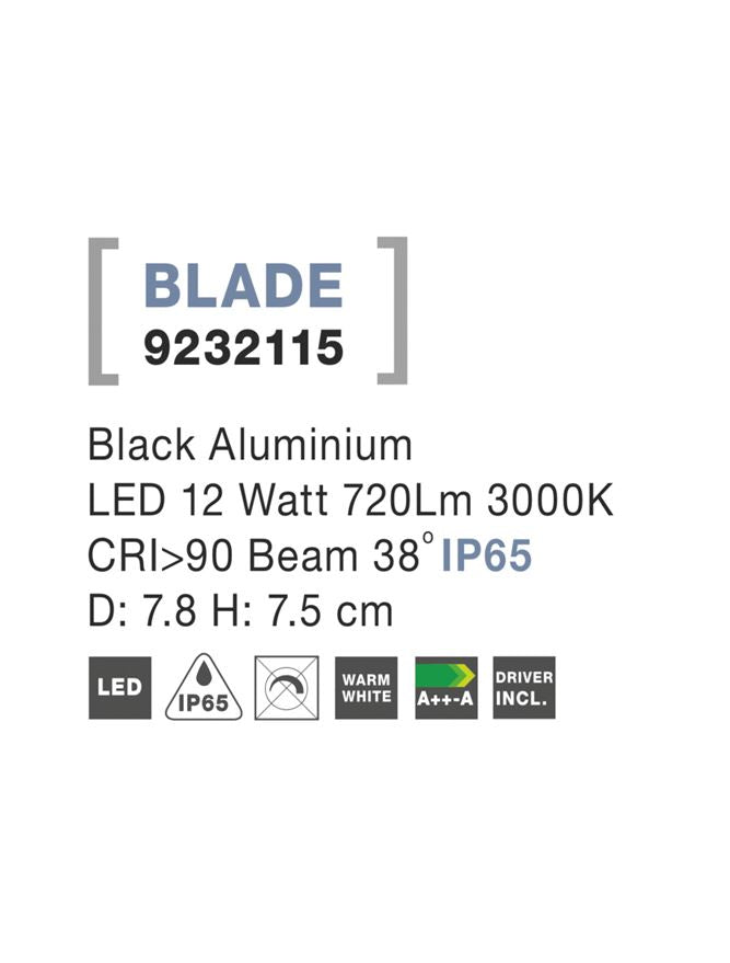 Външен аплик BLADE 12W LED Пясъчно черен алуминий