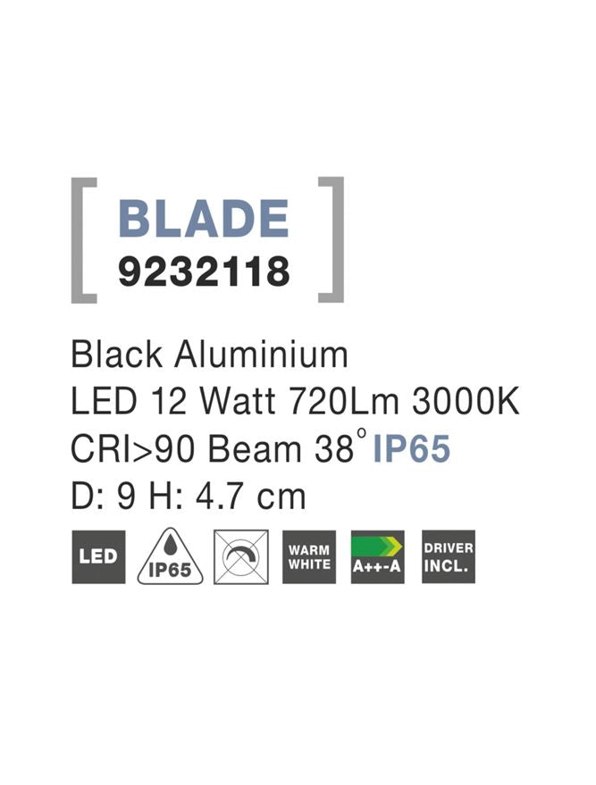 Външен аплик BLADE 12W LED Пясъчно черен алуминий