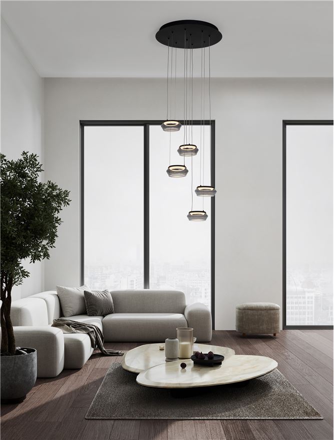 Висящо осветително тяло (пендел) JAILYN 40W LED Димируем, пясъчно черен алуминий, прозрачно стъкло