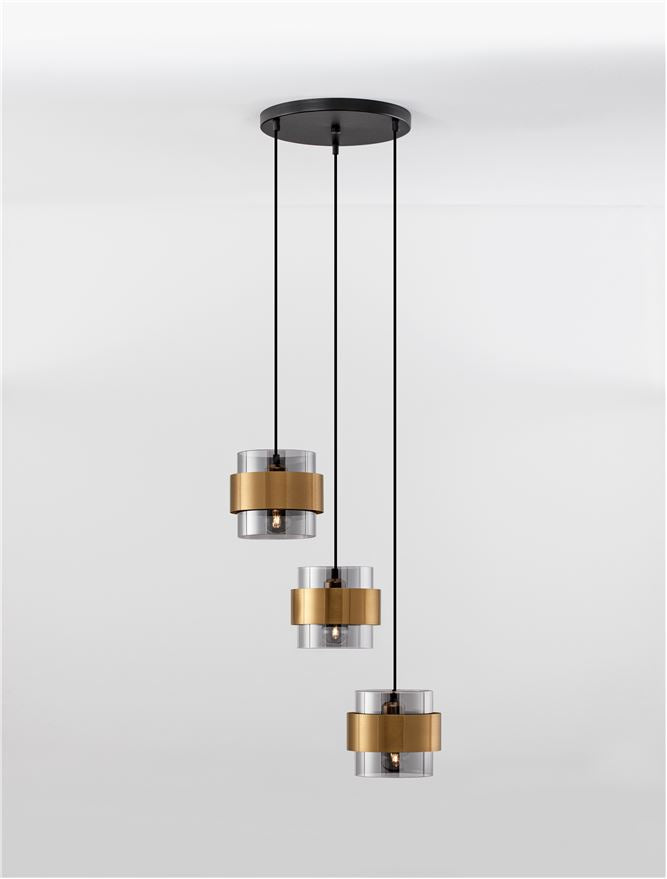 Висящо осветително тяло (пендел) SIANNA 36W (3x12W) E27 Златист месинг Опушено стъкло
