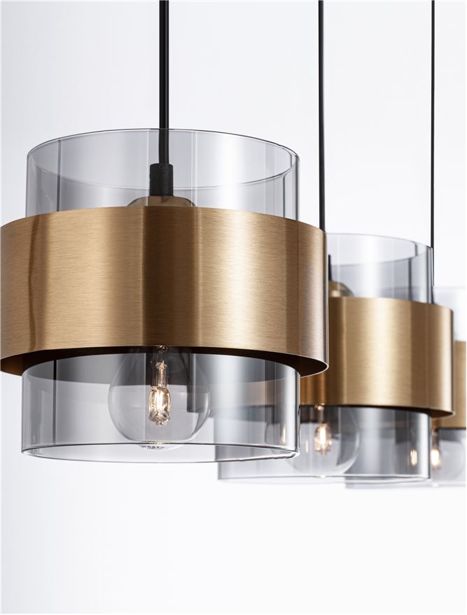 Висящо осветително тяло (пендел) SIANNA 36W (3x12W) E27 Златист месинг Опушено стъкло