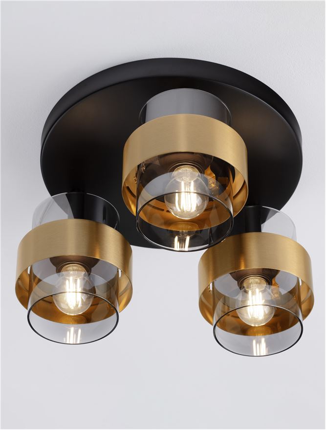 Висящо осветително тяло (пендел) SIANNA 36W (3x12W) E27 Златист месинг Опушено стъкло