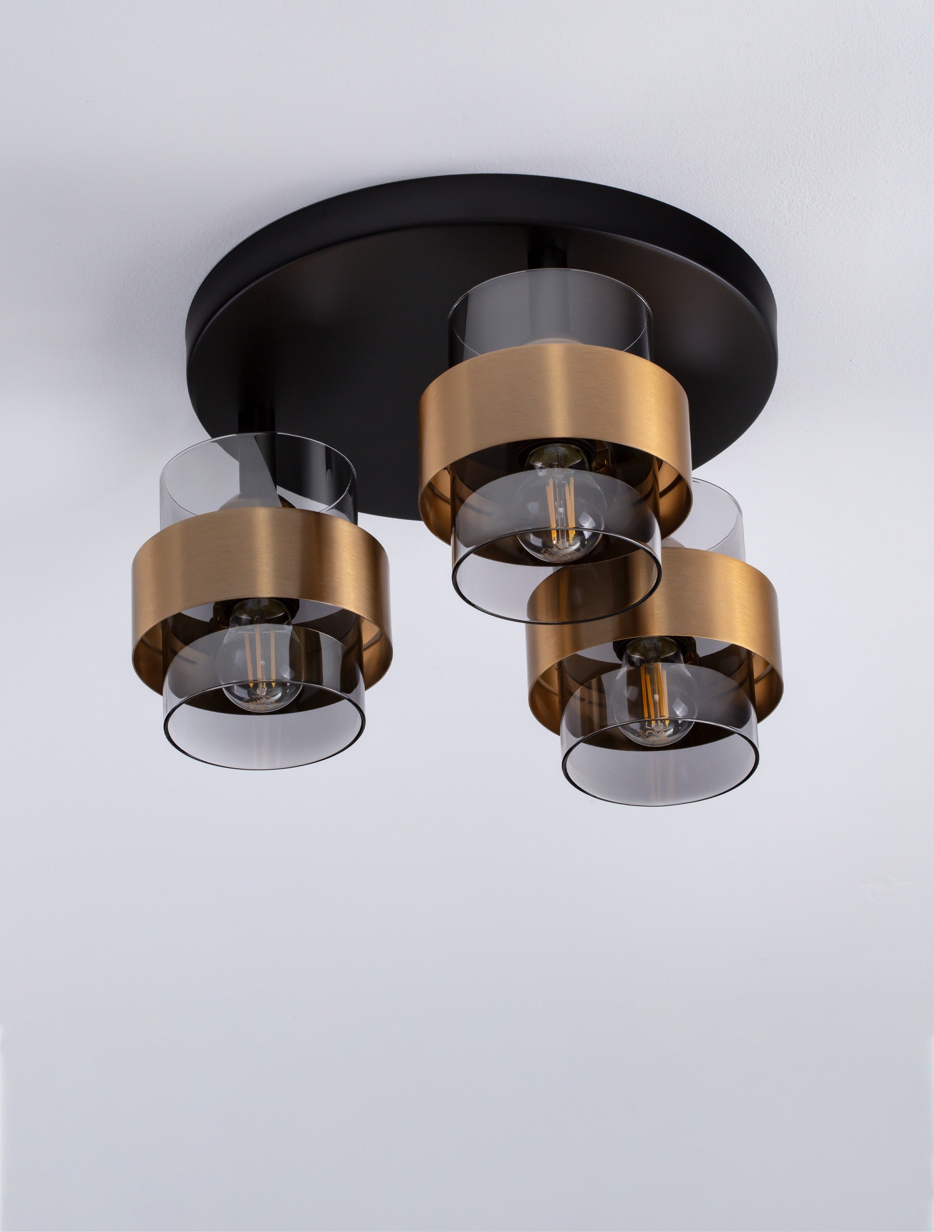 Висящо осветително тяло (пендел) SIANNA 36W (3x12W) E27 Златист месинг Опушено стъкло