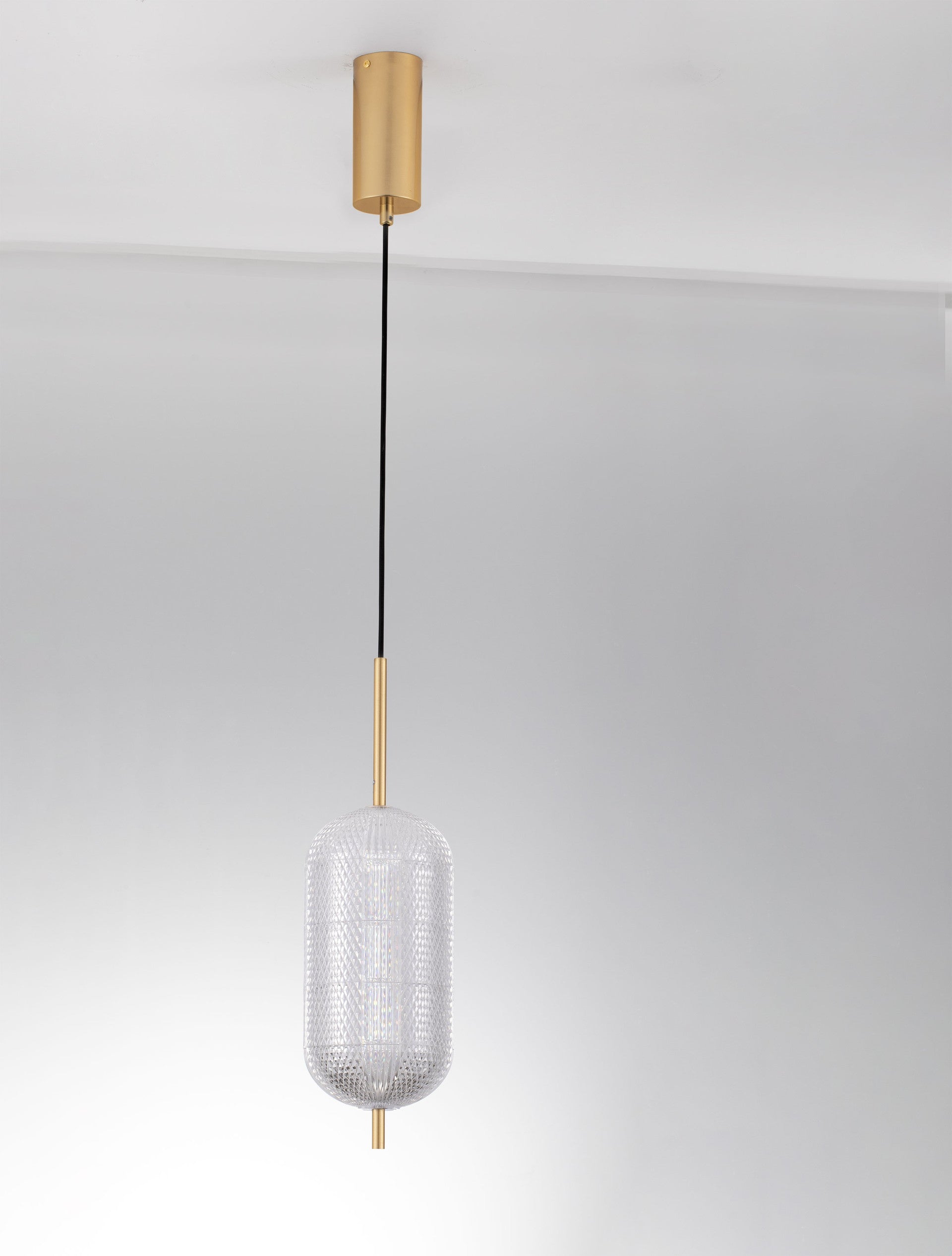 Висящо осветително тяло (пендел) KLELIA 17W LED Златист месинг и прозрачен акрил ⌀15 H140см