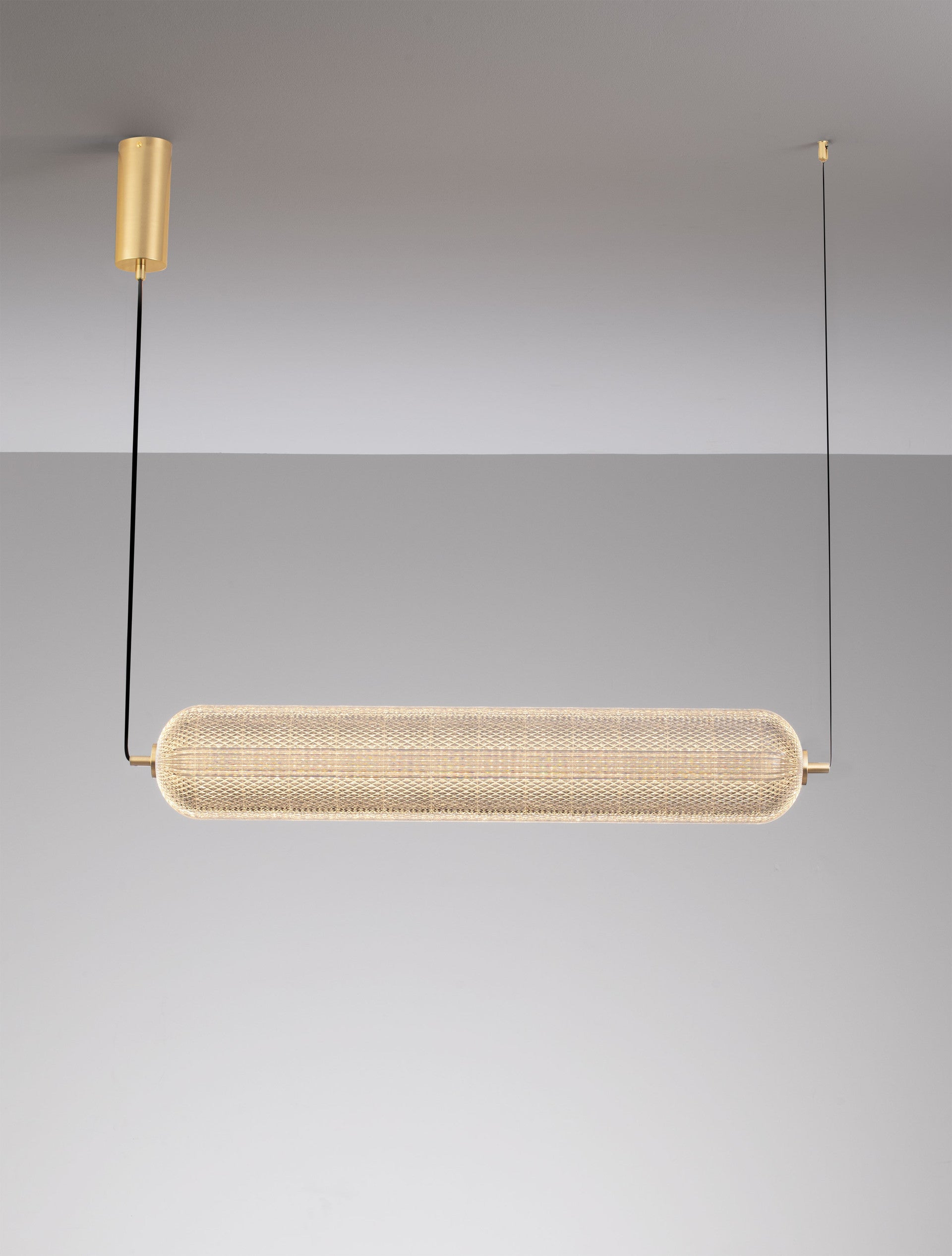 Висящо осветително тяло (пендел) KLELIA 40W LED Златист месинг и прозрачен акрил L90 W15 H120см