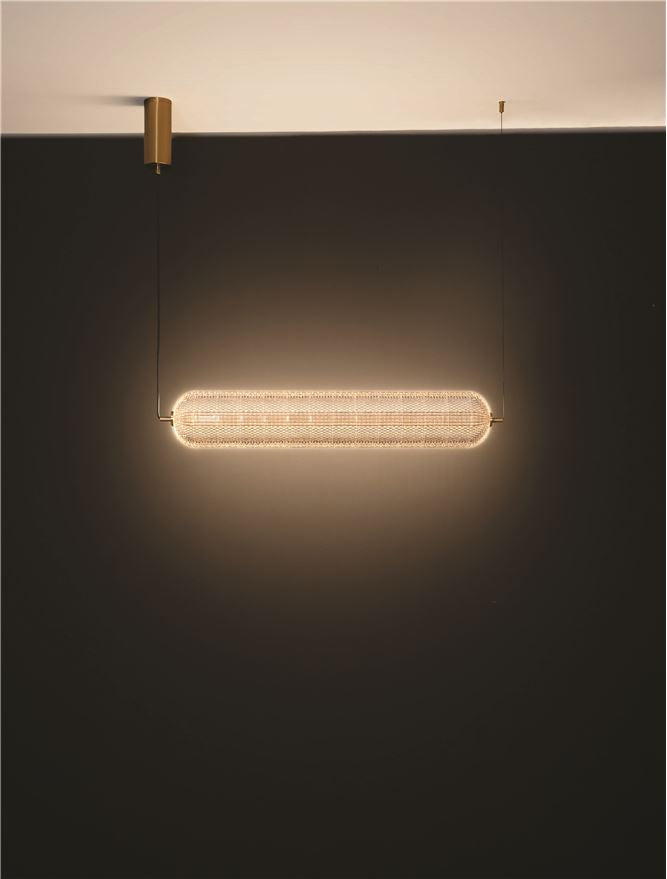 Висящо осветително тяло (пендел) KLELIA 40W LED Златист месинг и прозрачен акрил L90 W15 H120см
