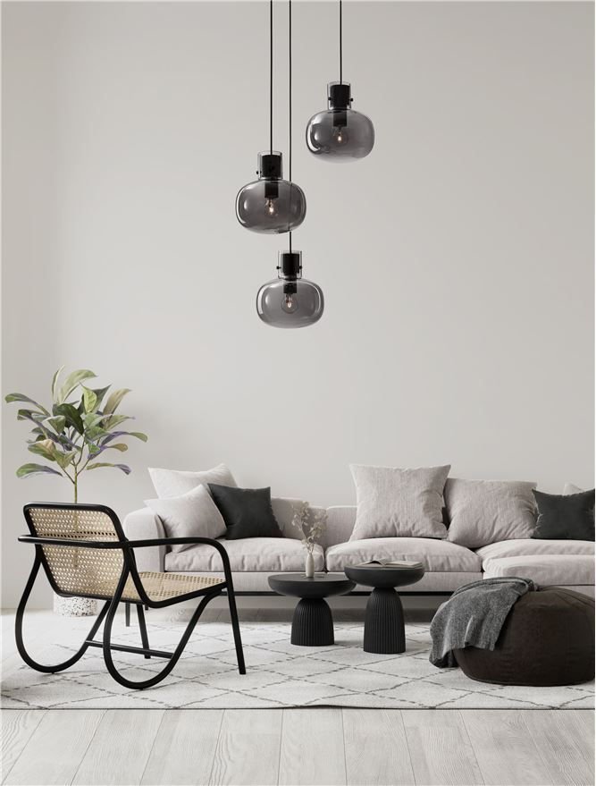 Висящо осветително тяло (пендел) CINZIA 36W 3x12W E27 Черен Опушено стъкло