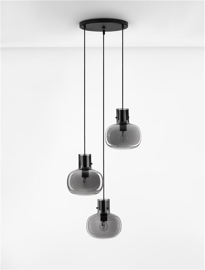 Висящо осветително тяло (пендел) CINZIA 36W 3x12W E27 Черен Опушено стъкло