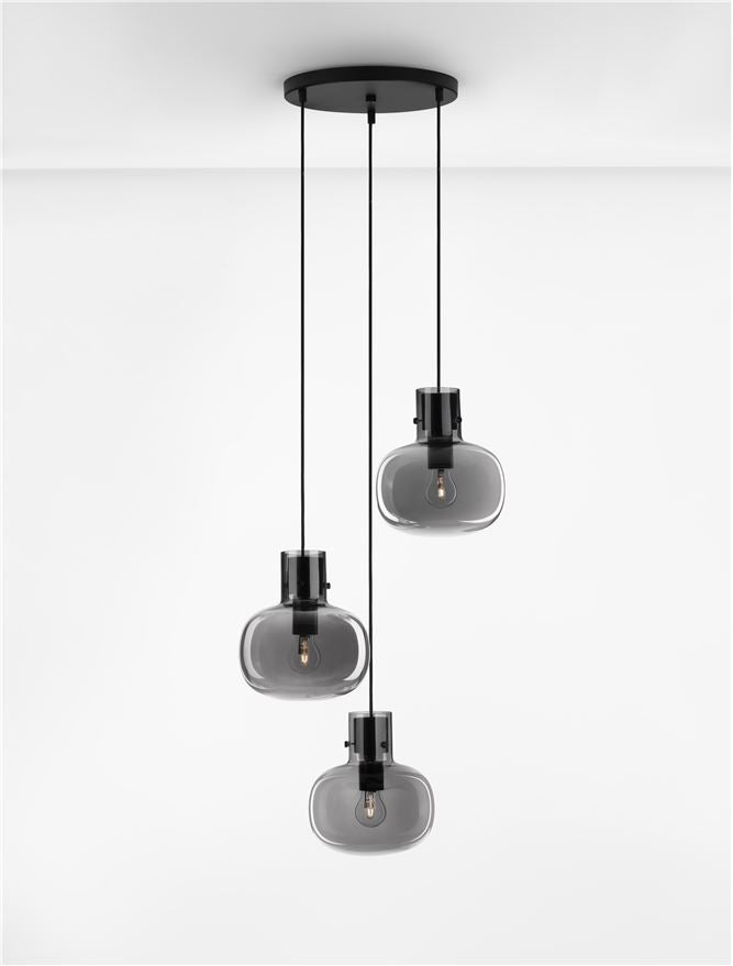 Висящо осветително тяло (пендел) CINZIA 36W 3x12W E27 Черен Опушено стъкло