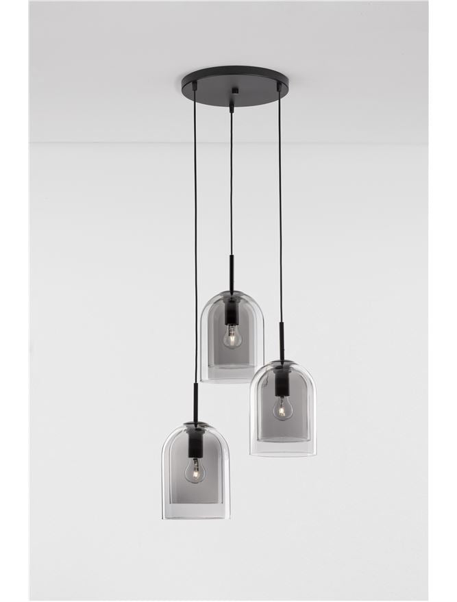 Висящо осветително тяло (пендел) VELOR 36W (3x12W) E27 Матово черен Опушено стъкло