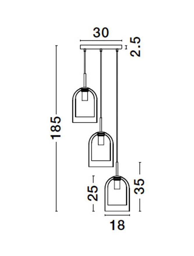 Висящо осветително тяло (пендел) VELOR 36W (3x12W) E27 Матово черен Опушено стъкло