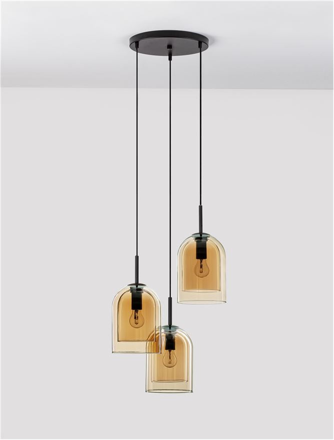 Висящо осветително тяло (пендел) VELOR 36W (3x12W) E27 Матово черен Тъмно шампанско стъкло