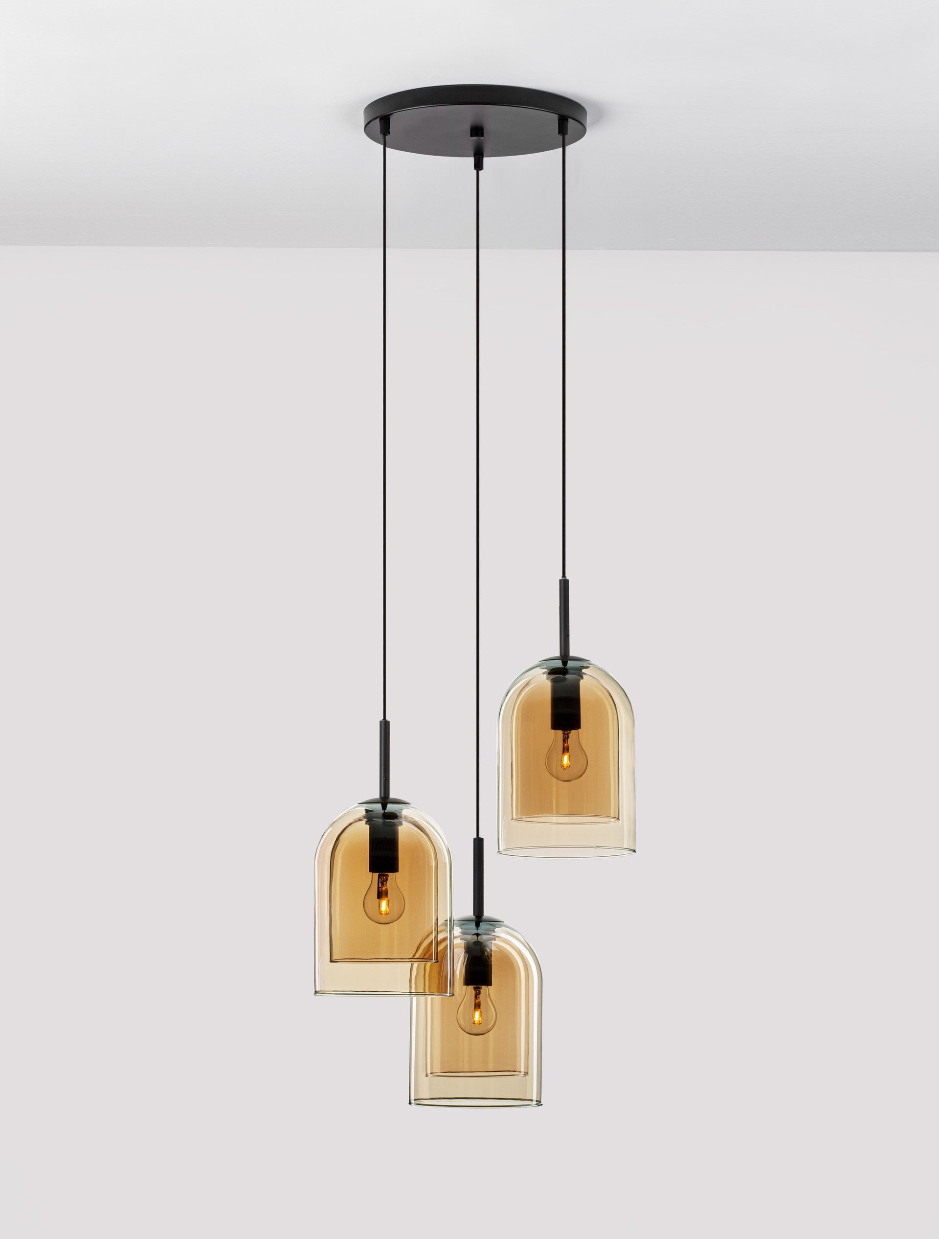 Висящо осветително тяло (пендел) VELOR 36W (3x12W) E27 Матово черен Тъмно шампанско стъкло