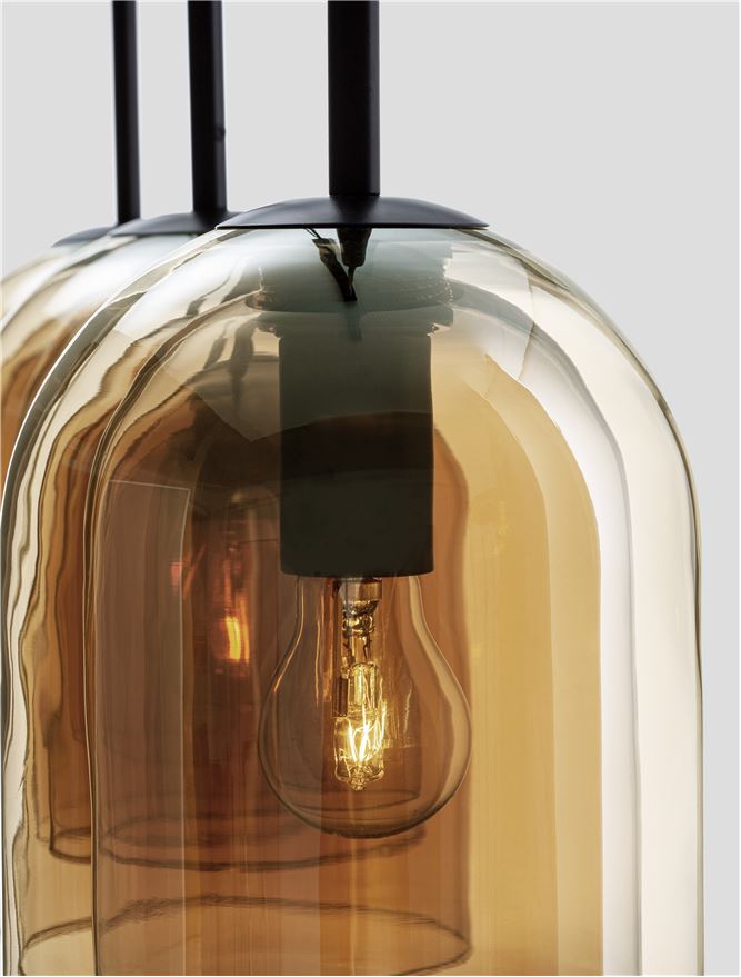 Висящо осветително тяло (пендел) VELOR 36W (3x12W) E27 Матово черен Тъмно шампанско стъкло