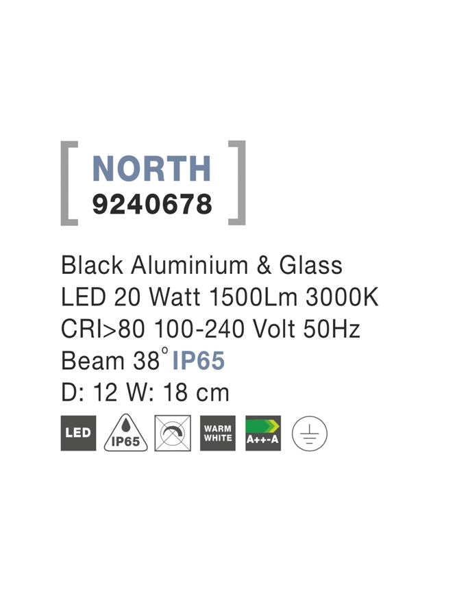 Външен аплик NORTH LED 20W Тъмен антрацит алуминий и стъкло IP65