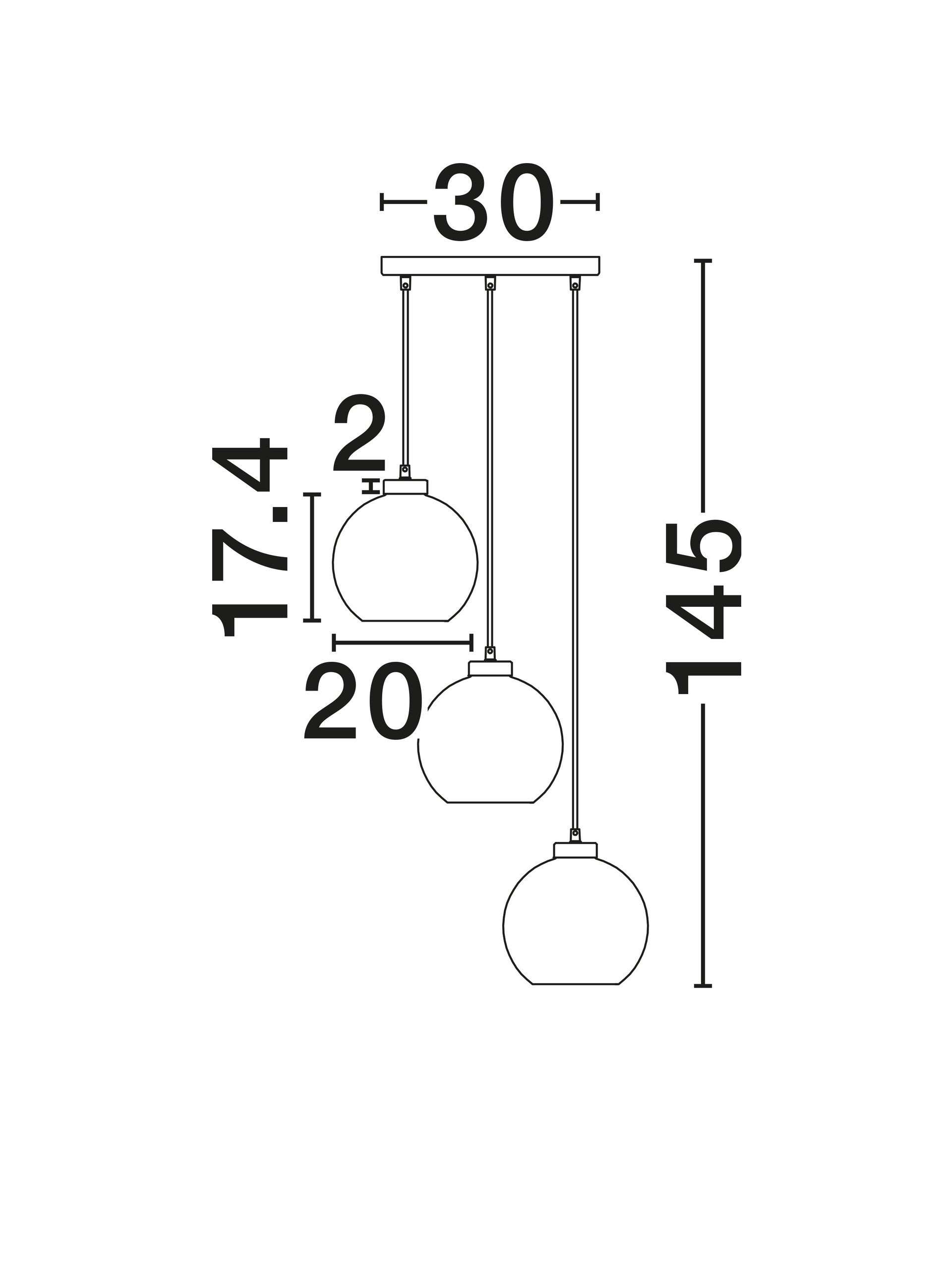 Пендел PALMER 36W (3x12W) E27 Черен Опушено стъкло