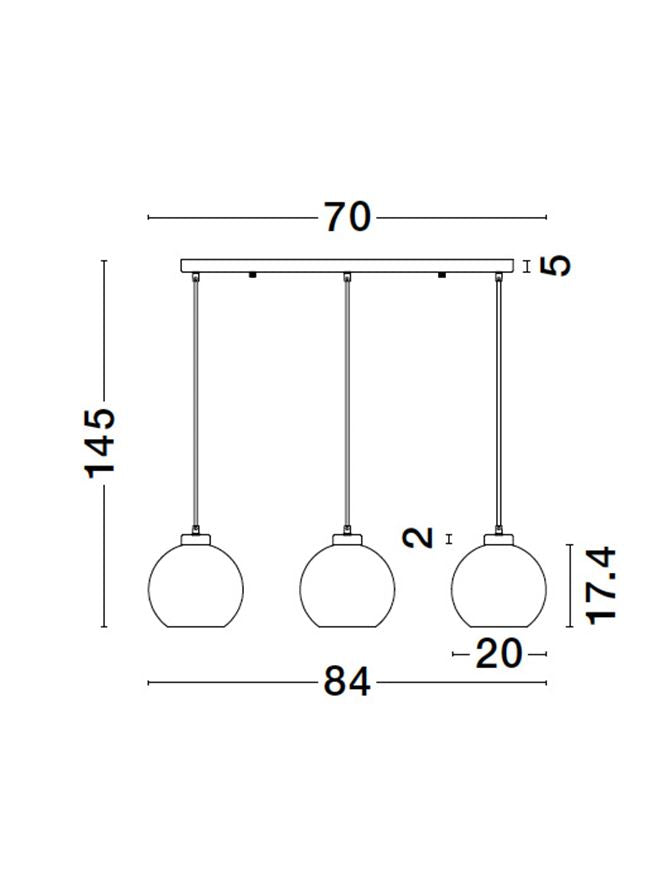 Висящо осветително тяло (пендел) PALMER 36W (3x12W) E27 Черен Опушено стъкло