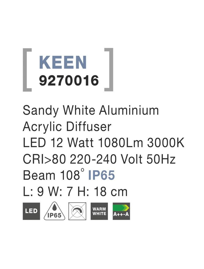 Градинска лампа KEEN 12W Пясъчно бял алуминий с акрилен дифузер IP65 3000K H18см