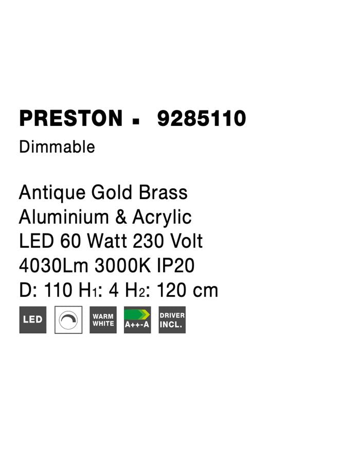 Висящо осветително тяло (пендел) PRESTON 60W Античен златист месинг