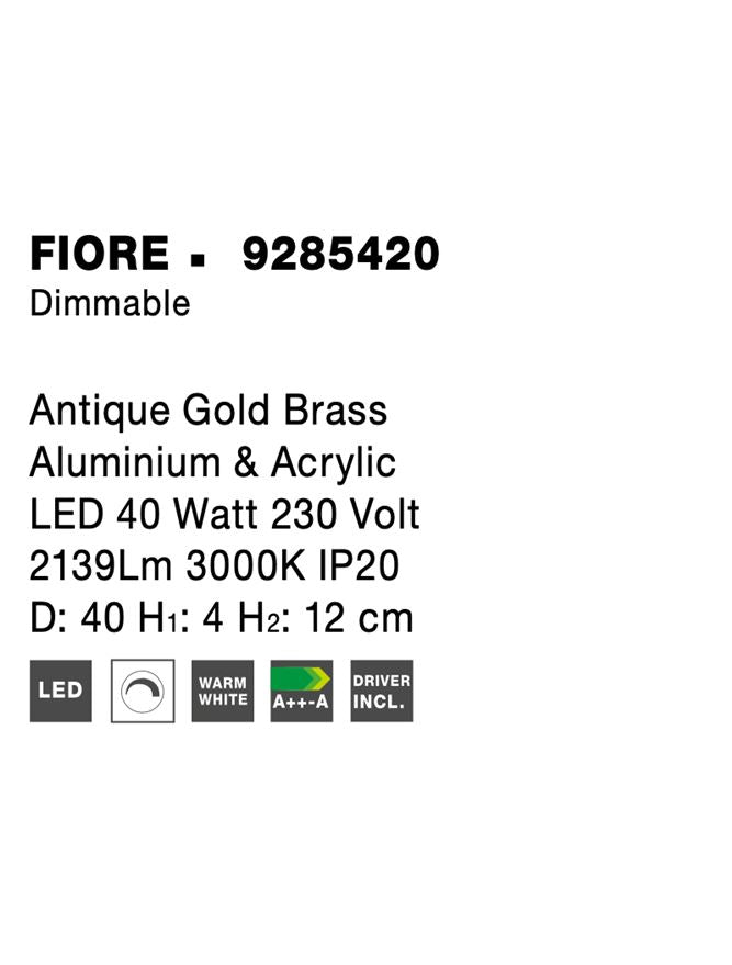Висящо осветително тяло (пендел) FIORE 40W Античен златист месинг