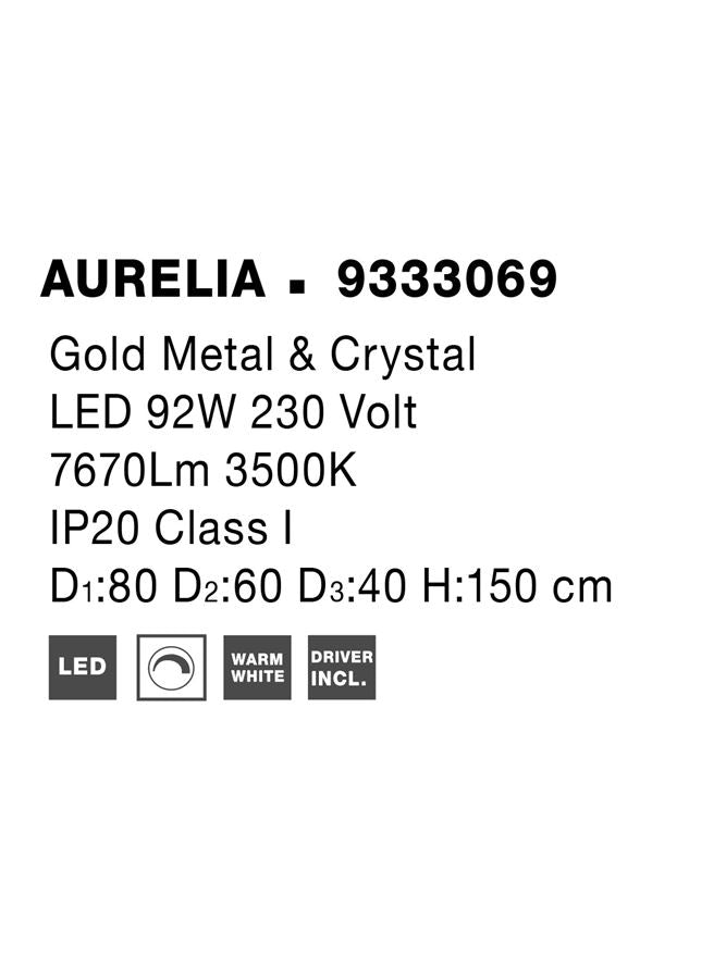 Висящо осветително тяло (пендел) AURELIA 92W Златист метал кристал Регулируема височина