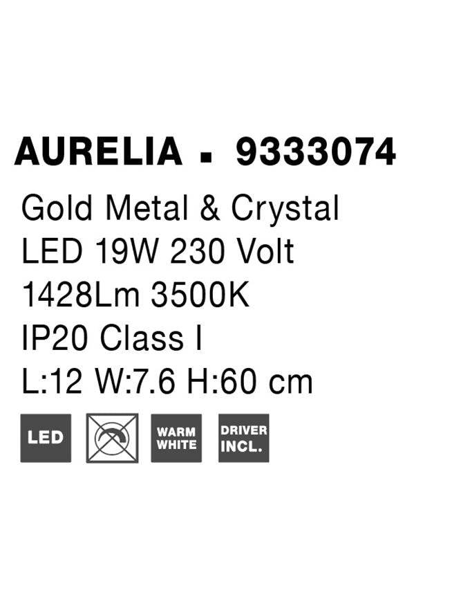 Висящо осветително тяло (пендел) AURELIA 19W Златист метал кристал H60см