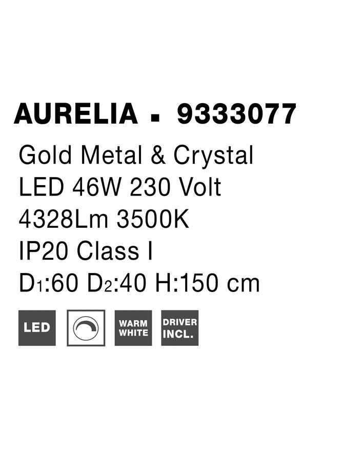 Висящо осветително тяло (пендел) AURELIA 46W Златист метал кристал Регулируема височина въртяща се