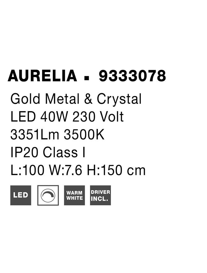 Висящо осветително тяло (пендел) AURELIA 43W Златист метал кристал Регулируема височина