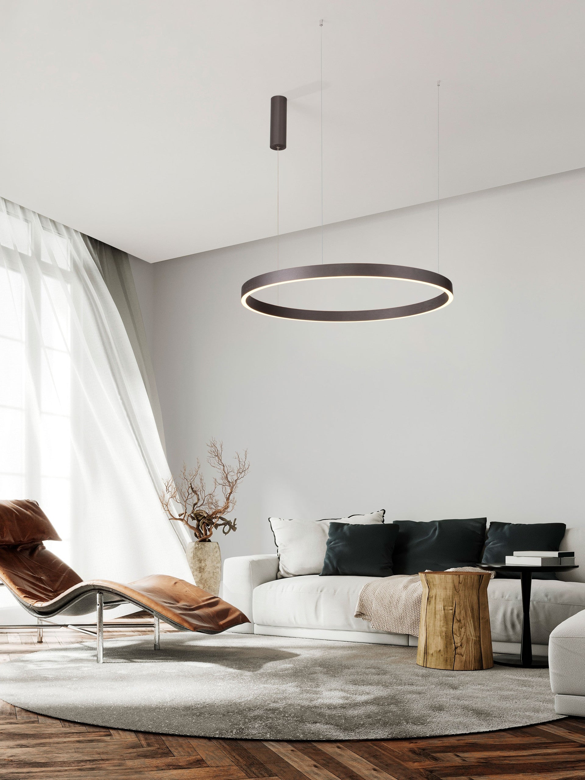 Висящо осветително тяло (пендел) ELOWEN 77W LED Кафяв алуминий и силикон ⌀80 H150см