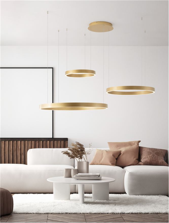 Висящо осветително тяло (пендел) ELOWEN 181W LED Златист алуминий и силикон L148 W106 D40-80 H250см