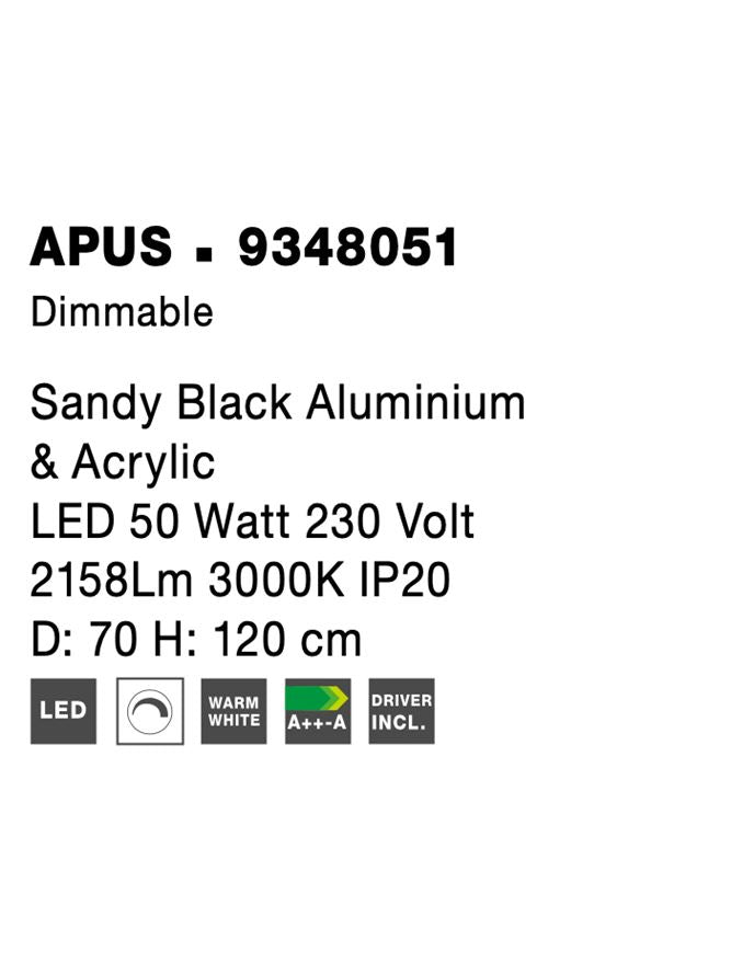 Висящо осветително тяло (пендел) APUS 50W Триак димируем Пясъчно черен алуминий и акрил