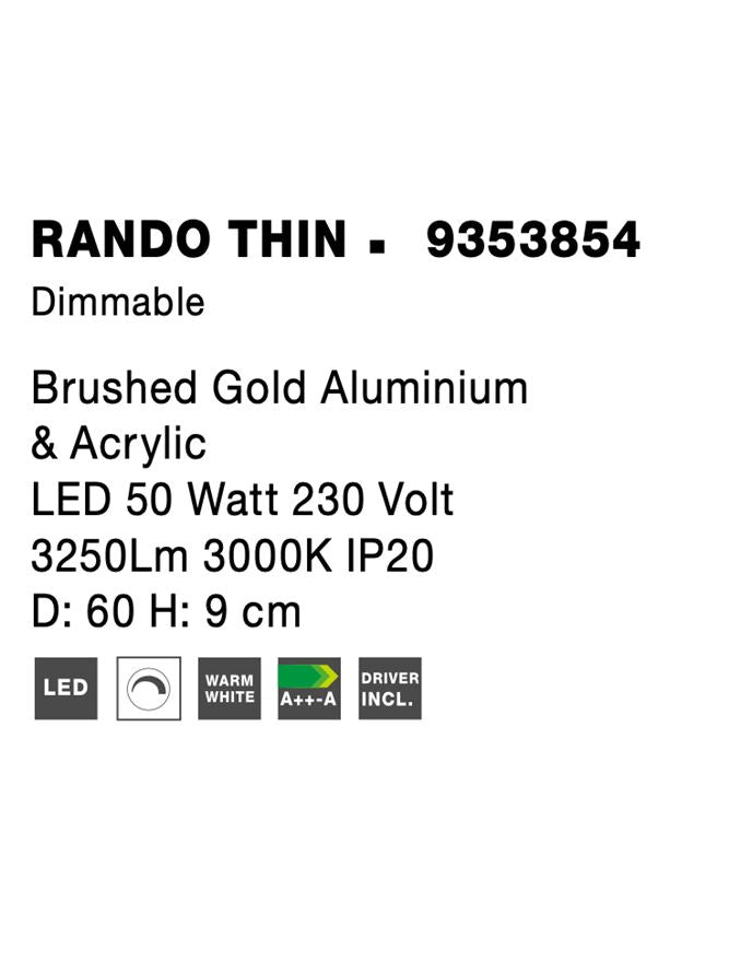 Висящо осветително тяло (пендел) RANDO THIN 50W Златист алуминий и акрил 3000K