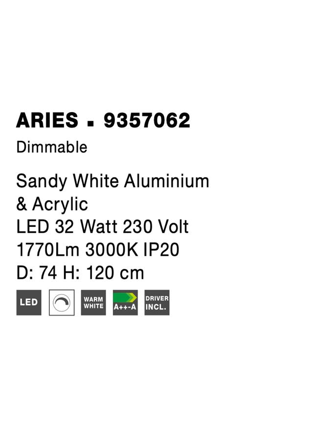 Висящо осветително тяло (пендел) ARIES 33W Пясъчно бял алуминий и акрил D74 H120см Регулируема височина
