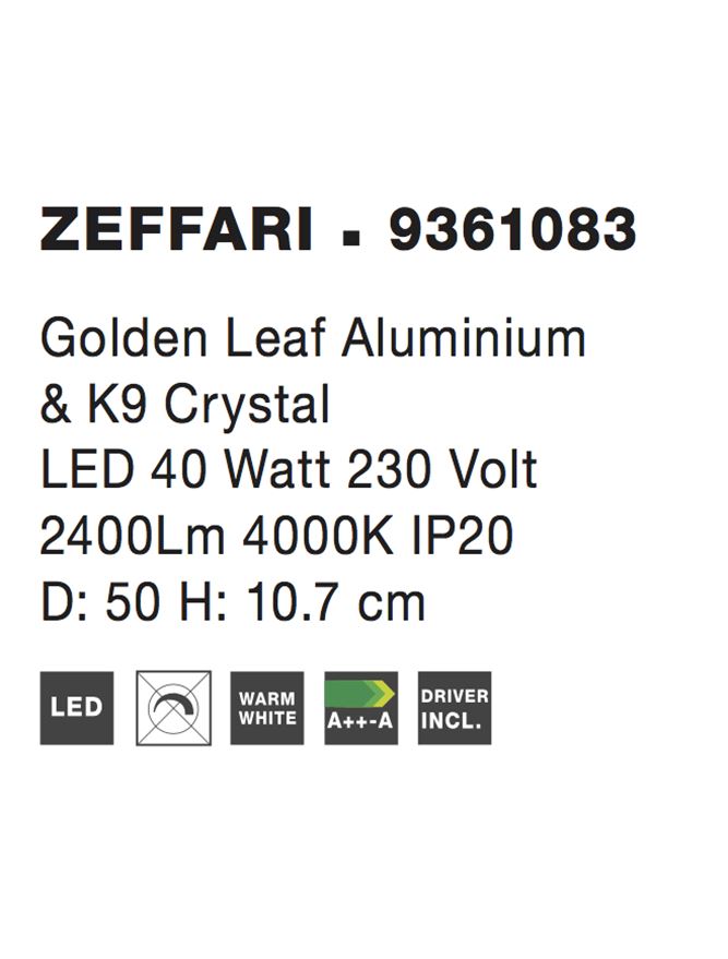 Висящо осветително тяло (пендел) ZEFFARI 40W LED Златен лист алуминий и кристал K9