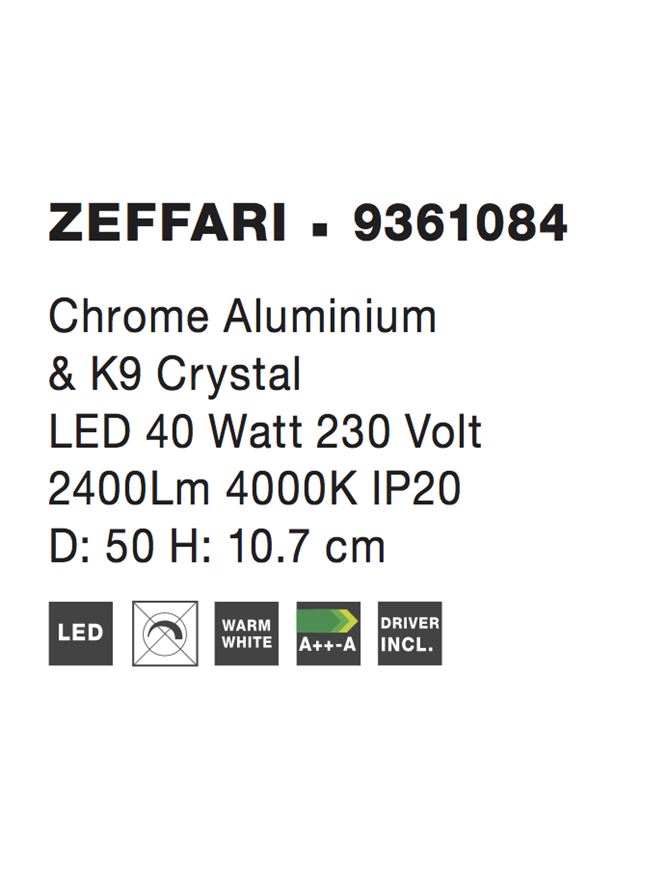Висящо осветително тяло (пендел) ZEFFARI 40W LED Хром алуминий и кристал K9