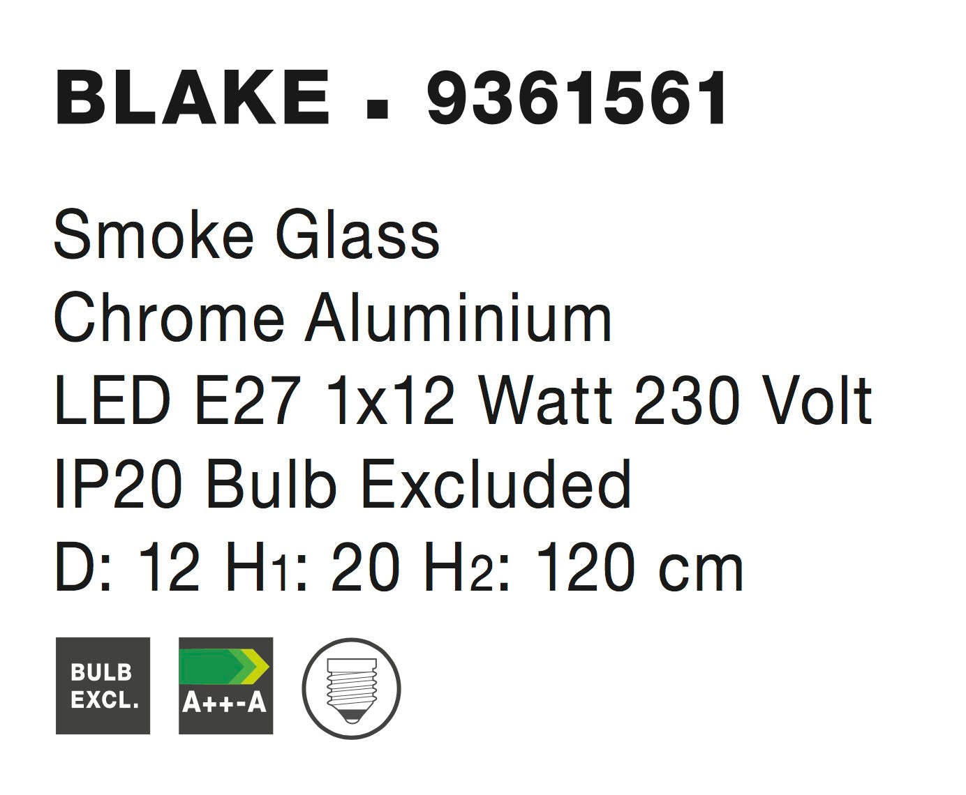 Висяща лампа BLAKE 12W E27 Хром Алуминий Опушено стъкло Регулируема височина ⌀12