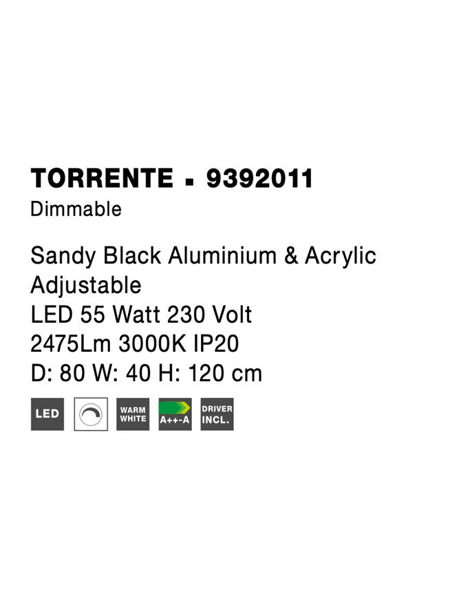 Висящо осветително тяло (пендел) TORRENTE 55W Пясъчно черен алуминий и акрил LED Триак димируем Регулируема височина Въртящ