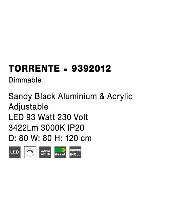 Висящо осветително тяло (пендел) TORRENTE 93W Пясъчно черен алуминий и акрил LED Триак димируем Регулируема височина Въртящ