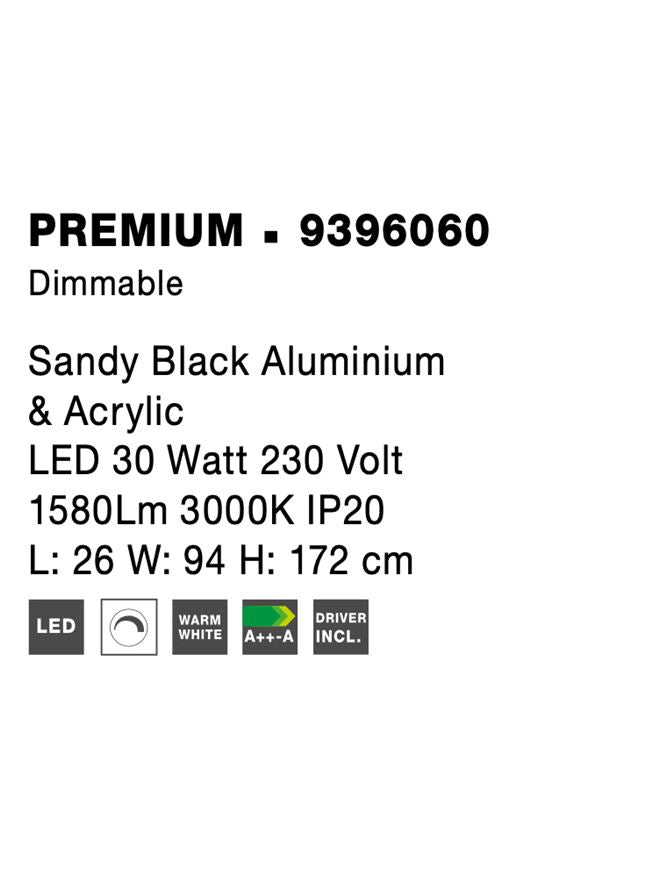 Висящо осветително тяло (пендел) PREMIUM LED 30W Димируем Пясъчно черен алуминий и акрил L26 W94 H172см
