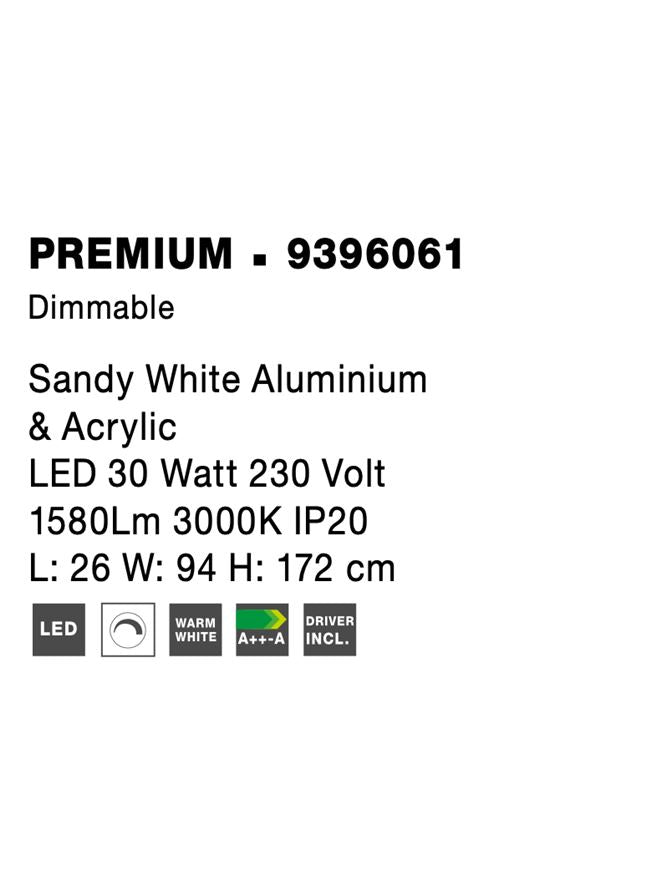 Висящо осветително тяло (пендел) PREMIUM LED 30W Димируем Пясъчно бял алуминий и акрил L26 W94 H172см