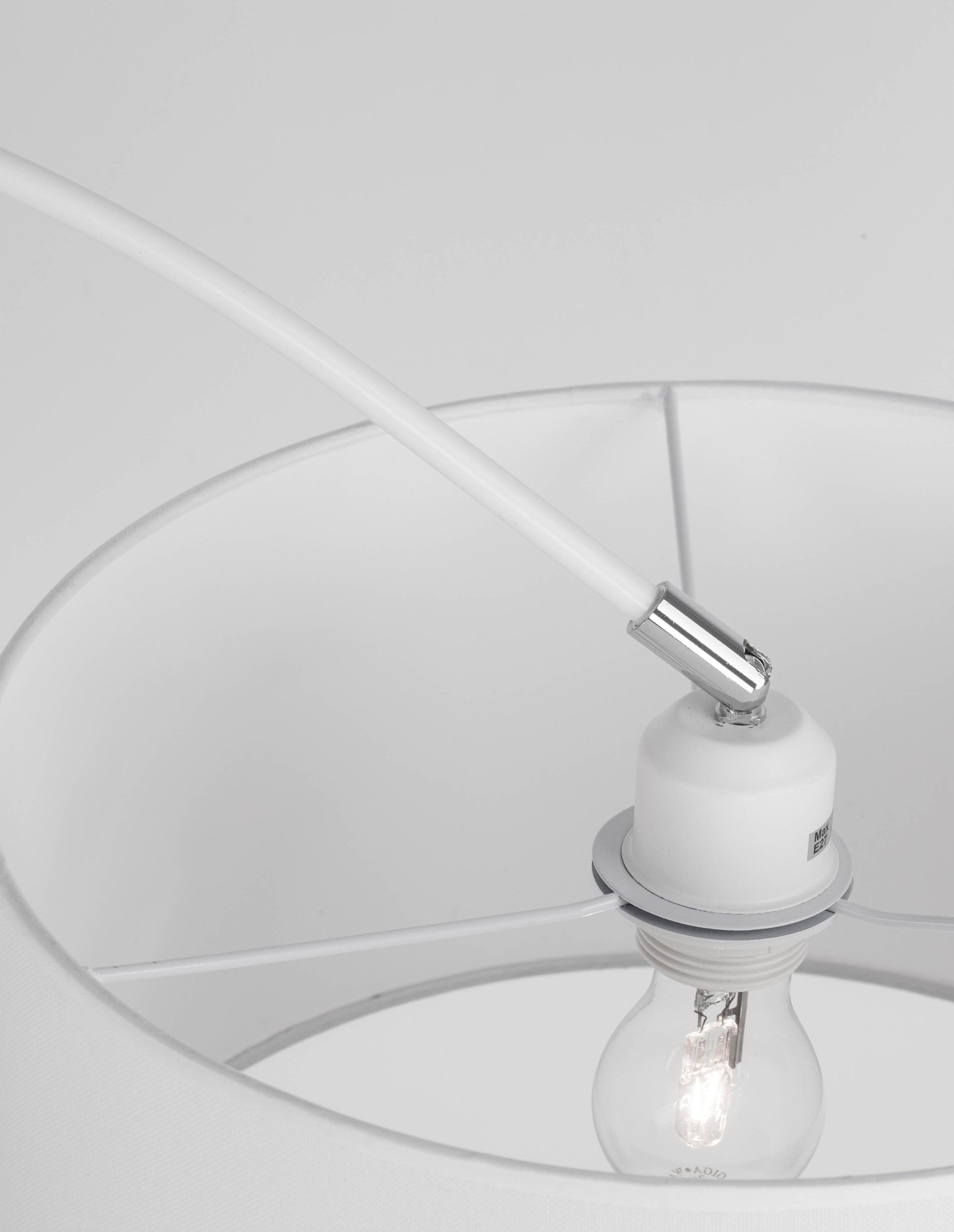 Висящо осветително тяло (пендел) SAMA LED E27 12W Бял текстилен абажур и бял алуминий L90 H180см