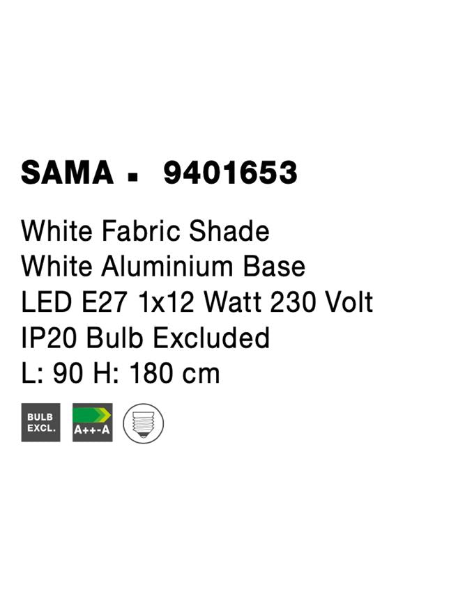 Висящо осветително тяло (пендел) SAMA LED E27 12W Бял текстилен абажур и бял алуминий L90 H180см
