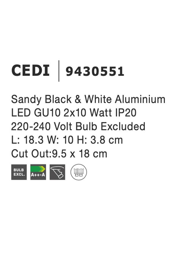 Техническо осветление CEDI GU10 2x50W Черно и бяло алуминий L18.3 W10 H3.8см