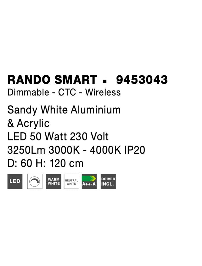 Висящо осветително тяло (пендел) RANDO SMART 50W Пясъчно бял алуминий и акрил CCT Димируем Регулируема височина
