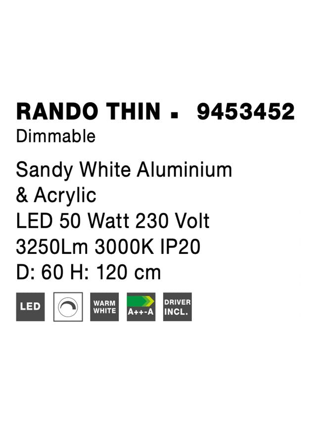 Висящо осветително тяло (пендел) RANDO THIN 50W Пясъчно бял алуминий и акрил Регулируема височина