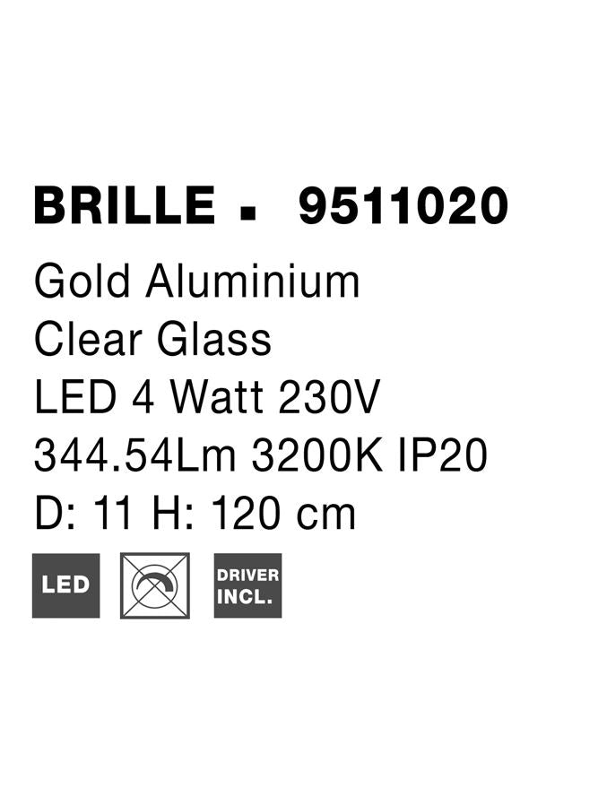 Висящо осветително тяло (пендел) BRILLE 19W LED Златен алуминий и акрил D30 H200см Регулируема височина