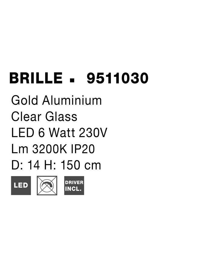 Висящо осветително тяло (пендел) BRILLE 6W LED Златен алуминий и акрил D14 H150см Регулируема височина
