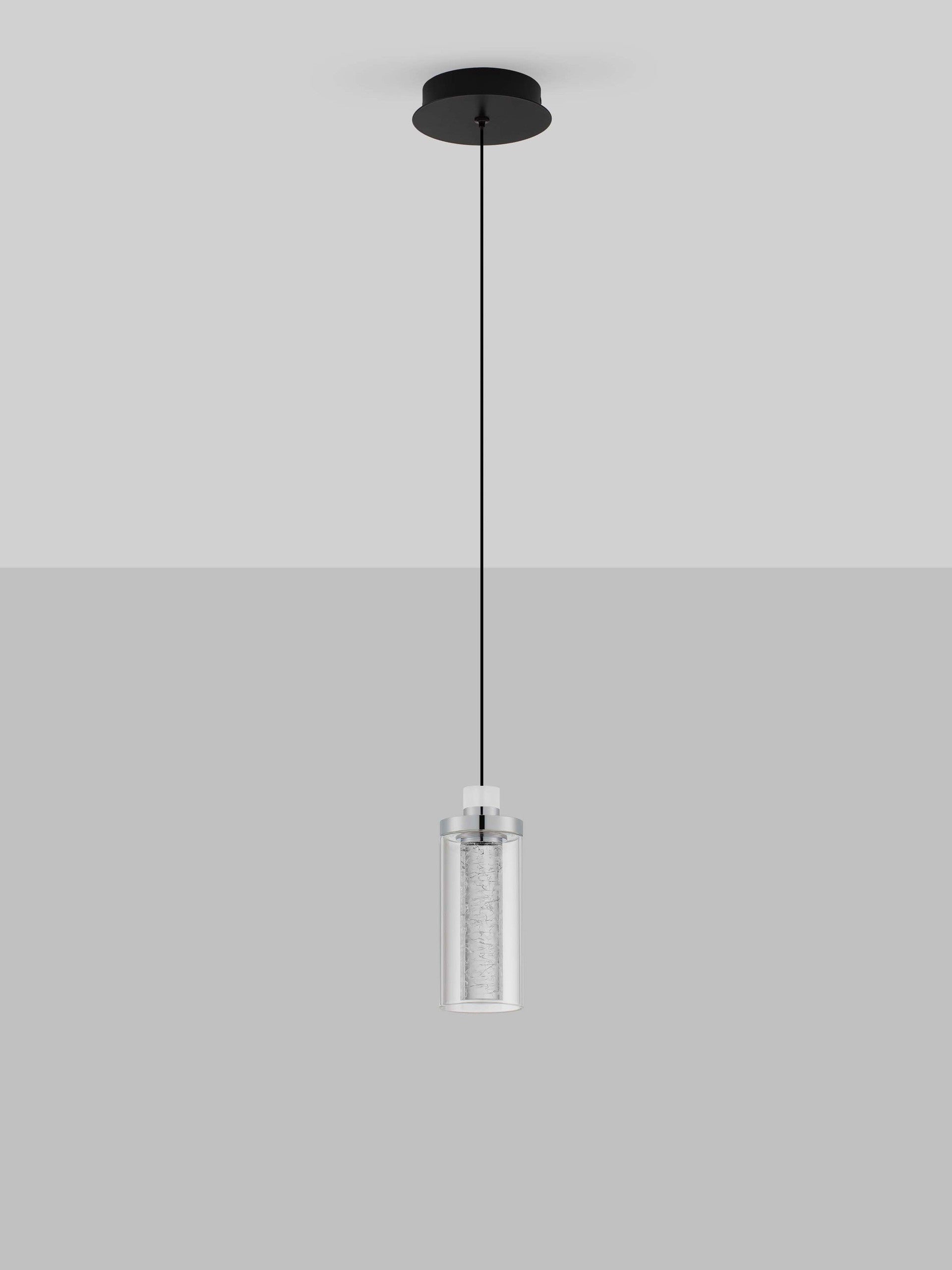 Висящо осветително тяло (пендел) LUNE LED 9W Хром стомана и алуминий прозрачно стъкло Пясъчно черен IP20 ⌀14 H210см
