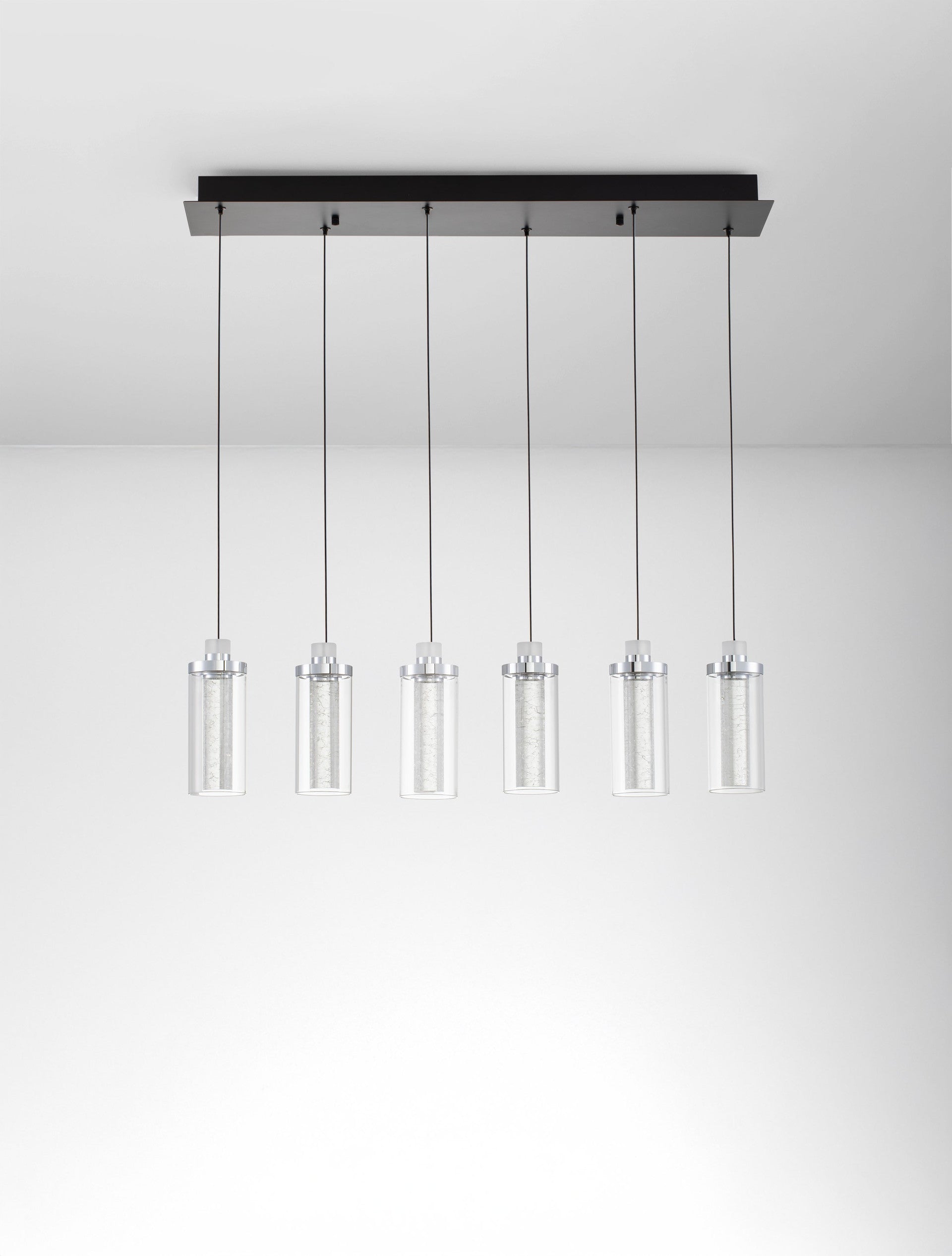 Окачена лампа LUNE LED 44W, хром стомана и алуминий, прозрачно стъкло, пясъчно черно, IP20, Д81 В170см